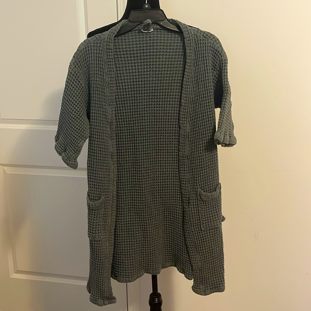 Bathen Anthropologie Waffled Knit Olive Short Midi Bathrobe India Lounge